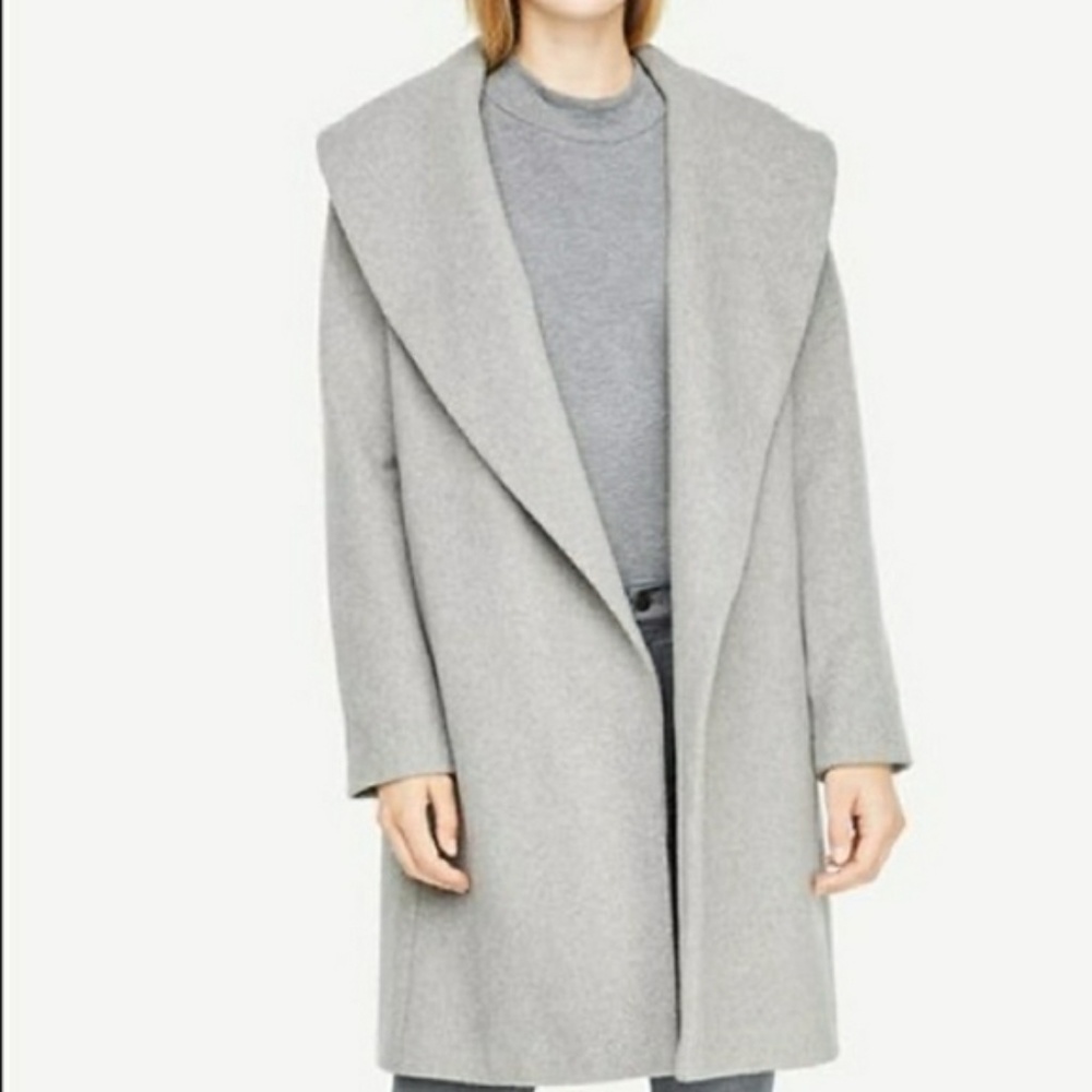 Shawl Collar Gray Herringbone Wrap Coat